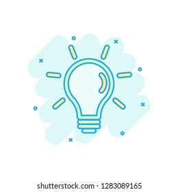 Light bulb icon in comic style. Lightbulb vector cartoon illustration pictogram. Lamp idea business concept splash effect.