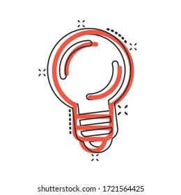 Light bulb icon in comic style. Lightbulb cartoon vector illustration on white isolated background. Lamp idea splash effect business concept.