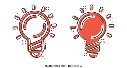 Light bulb icon in comic style. Lightbulb cartoon vector illustration on white isolated background. Lamp idea splash effect business concept.
