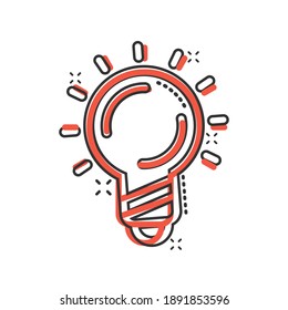 Light bulb icon in comic style. Lightbulb cartoon vector illustration on white isolated background. Lamp idea splash effect business concept.