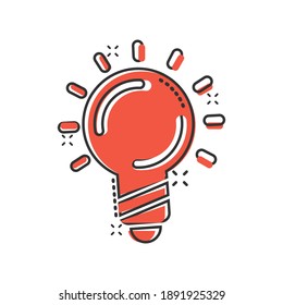 Light bulb icon in comic style. Lightbulb cartoon vector illustration on white isolated background. Lamp idea splash effect business concept.