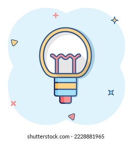 Light bulb icon in comic style. Lightbulb cartoon vector illustration on white isolated background. Energy lamp splash effect sign business concept.