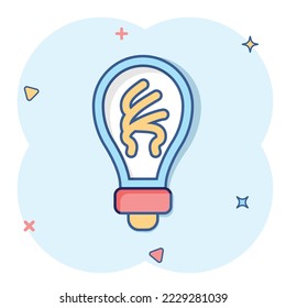 Light bulb icon in comic style. Lightbulb cartoon vector illustration on white isolated background. Energy lamp splash effect sign business concept.