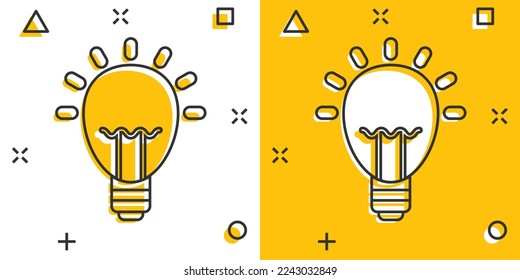 Light bulb icon in comic style. Lightbulb cartoon vector illustration on white isolated background. Energy lamp splash effect sign business concept.