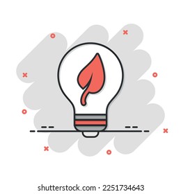 Light bulb icon in comic style. Lightbulb cartoon vector illustration on white isolated background. Energy lamp splash effect sign business concept.
