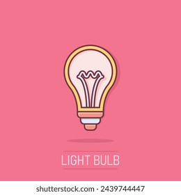 Light bulb icon in comic style. Lightbulb cartoon vector illustration on isolated background. Energy lamp splash effect sign business concept.