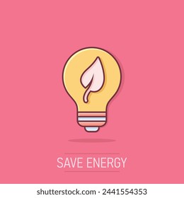 Light bulb icon in comic style. Lightbulb cartoon vector illustration on isolated background. Energy lamp splash effect sign business concept.