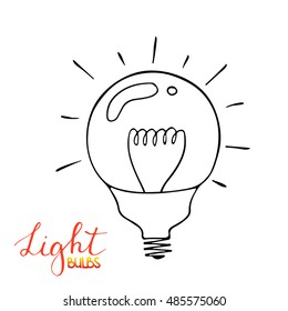 Light bulb icon. Concept of big ideas inspiration, innovation, invention, effective thinking. Isolated. Vector illustration.  Idea symbol. Vector. sketch. Hand-drawn doodle sign. 