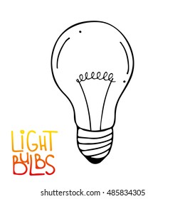 Light bulb icon. Concept of big ideas inspiration, innovation, invention, effective thinking. Isolated. Vector illustration.  Idea symbol. Vector. sketch. Hand-drawn doodle sign. 