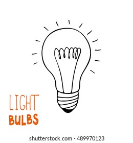 Light bulb icon. Concept of big ideas inspiration, innovation, invention, effective thinking. Isolated. Vector illustration.  Idea symbol. Vector. sketch. Hand-drawn doodle sign. 