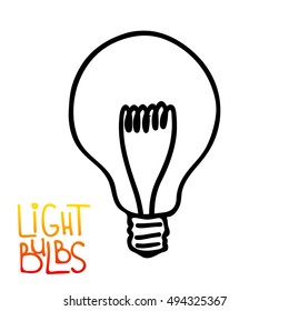Light bulb icon. Concept of big ideas inspiration, innovation, invention, effective thinking. Isolated. Vector illustration.  Idea symbol. Sketch. Hand-drawn doodle sign. 
