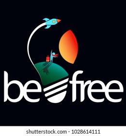Light bulb icon with concept of freedom. Vector Illustration for print or web design. Logo template. Inscription "be free" 