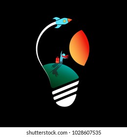 Light bulb icon with concept of idea. Vector Illustration for print or web design. Logo template. Inscription "idea" or "freedom" inside lamp.