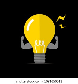 Light Bulb icon, Concept of Idea, flat Vector illustration.
Light Bulb muscle man character. black background.