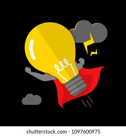 Light Bulb icon, Concept of Idea, flat vector illustration. Light Bulb muscle man hero character