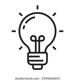 Light bulb icon, creativity and innovation symbol, black and white vector illustration isolated on white background.	