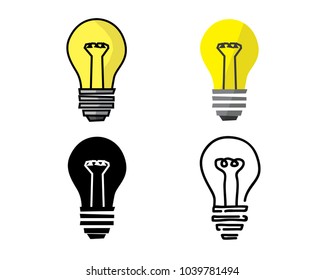 light bulb icon in different style illustration , cartoon flat silhouette and hand drawn design style , designed for illustration