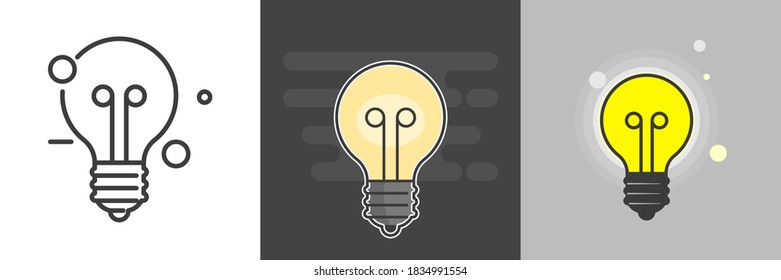 Light bulb icon in different style. Electricity, energy, power concept. Flat style. Isolated. 
