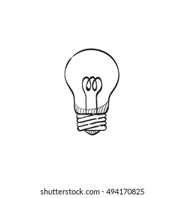 Light bulb icon in doodle sketch lines. Idea inspiration electricity