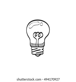 Light bulb icon in doodle sketch lines. Idea inspiration electricity