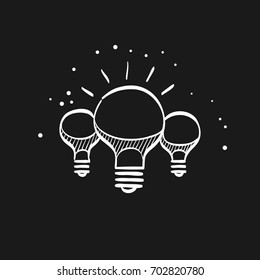 Light bulb icon in doodle sketch lines. Idea inspiration electricity light