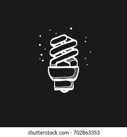 Light bulb icon in doodle sketch lines. Idea inspiration electricity light eco environment friendly