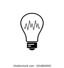 Light bulb icon with drawing of power, isolated on white background. Lighting Electric lamp. Electricity, shine. Idea sign, solution, thinking concept. Trendy Flat style for graphic design. Vector.