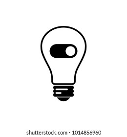 Light bulb icon with drawing of swich on, isolated on white background. Lighting Electric lamp. Electricity, shine. Idea sign, solution, thinking concept. Vector.