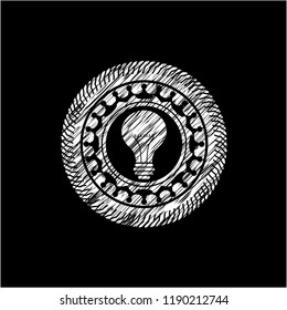 light bulb icon drawn chalk emblem, retro style, chalk or chalkboard texture