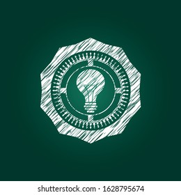 light bulb icon drawn chalk emblem, retro style, chalk or chalkboard texture