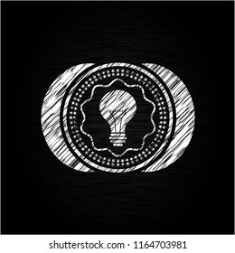 light bulb icon drawn on blackboard