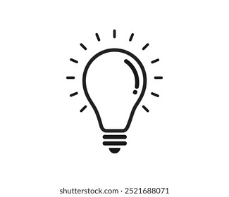 Icono de la bombilla. Lámpara eléctrica, luz, innovación, solución, pensamiento creativo, electricidad, símbolo de la idea.  Lámpara eléctrica sobre fondo blanco.