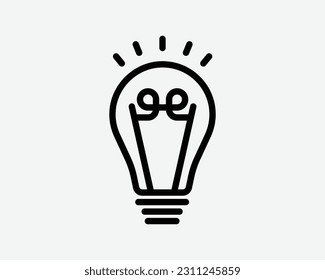 Icono Bombilla Clara Eléctrica Luz Luminosa Brillo brillante Idea Innovación Solución Creativa Símbolo De Signo De Imagen Gráfico De Ilustración Negro Clipart Vector EPS