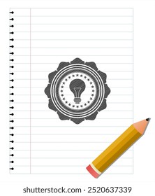Dibujo del emblema del icono de la bombilla con efecto del lápiz. Ilustración vectorial. Detallado.