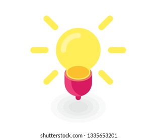 Light bulb icon, energy and idea symbol. Vector illustration in flat isometric 3D style.