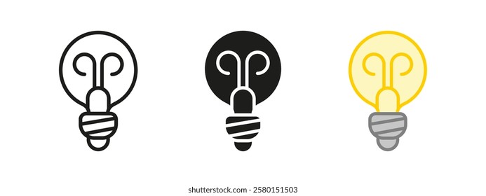 Light bulb icon. Energy-efficient lamp vector illustration. Electric power illumination symbol. Innovation and inspiration sign. Incandescent filament pictogram. Brightness and creativity concept.