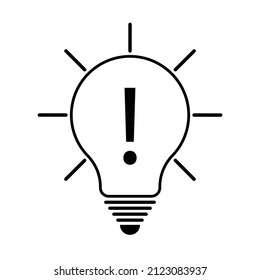 Light bulb icon with exclamation mark inside isolated on white background