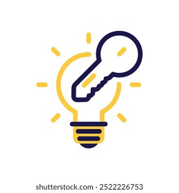 Light Bulb Icon Featuring Key to Represent Innovative Solutions and Creative Problem-Solving