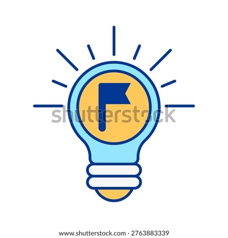 Light bulb icon with flag symbol representing achievement, milestones, and reaching goals. Ideal for success strategies, business targets, project completion, and progress tracking concepts.