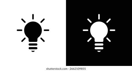 Light bulb icon in flat black solid vector set
