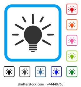 Light Bulb icon. Flat grey iconic symbol inside a blue rounded frame. Black, gray, green, blue, red, orange color versions of Light Bulb vector. Designed for web and software UI.