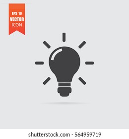 Light bulb icon in flat style isolated on grey background. For your design, logo. Vector illustration.