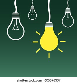 Light bulb icon. Flat vector illustration. Idea sign symbol on green background.