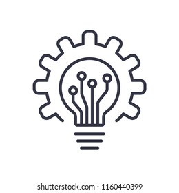 Light bulb icon and gear. Lightbulb and cogwheel inside. Logo concept. Modern flat line vector icon. EPS 10