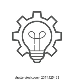 Light bulb icon and gear. Lightbulb and cogwheel outside. Technology innovations concept. Modern flat line vector icon. EPS 10