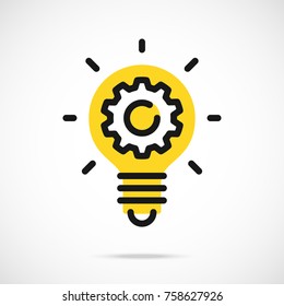 Light bulb icon and gear. Lightbulb and cogwheel inside. Logo concept. Modern flat line vector icon