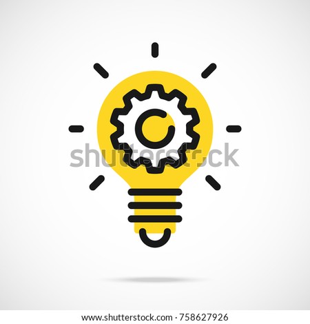 Light bulb icon and gear. Lightbulb and cogwheel inside. Logo concept. Modern flat line vector icon
