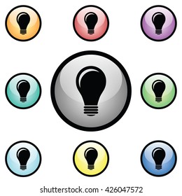 Light Bulb Icon Glass Button Icon Set