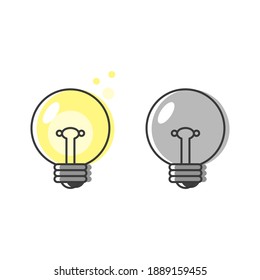 Light bulb icon. Glowing and turned off electric bulb. Outline thin line flat style illustration. Isolated on white background. 