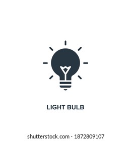 Light bulb icon glyph, flat or filled on white background. Illustration for graphic, print media interfaces and web design.